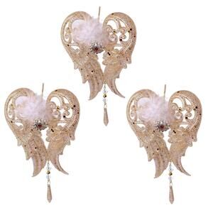 Angel Heart Wings Set/3 Ornament Pink Feather w/ Rhinestone Christmas Tree
